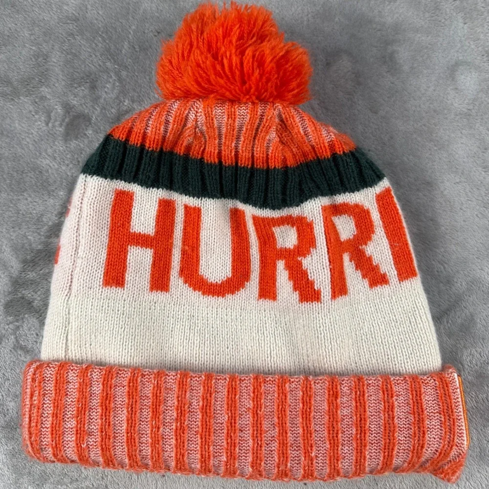 Miami Hurricanes Beanie New Era Unisex OSFM NCAA Football Orange White EUC